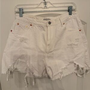Signature Ivory Frayed Jean Shorts